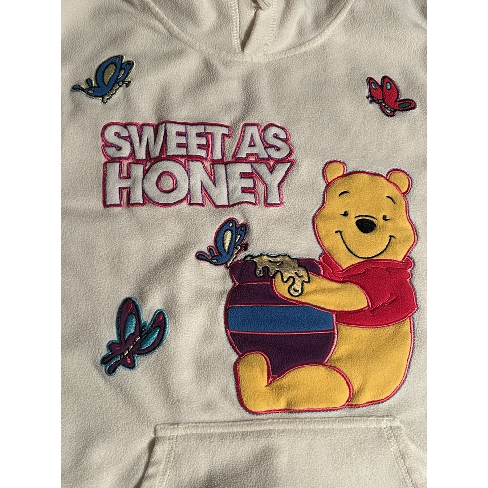 RARE Disney Winnie the Pooh Sweet As Honey Fleece Hoodie Cream Women's Sz Large - Picture 5 of 7